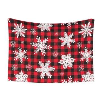 Plush Pet Blanket Christmas Snowflakes Black Red Buffalo Plaid 3D Paw Print Design Soft Fluffy Blank...