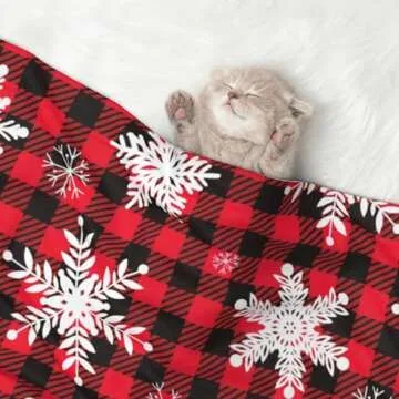 Plush Pet Blanket Christmas Snowflakes Black Red Buffalo Plaid 3D Paw Print Design Soft Fluffy Blankets Throw for Dog Puppy Cat Kitten Pets Gifts Medium