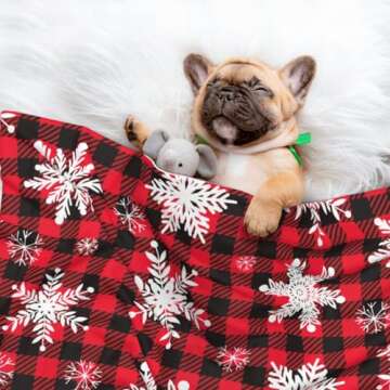 Plush Pet Blanket Christmas Snowflakes Black Red Buffalo Plaid 3D Paw Print Design Soft Fluffy Blankets Throw for Dog Puppy Cat Kitten Pets Gifts Medium