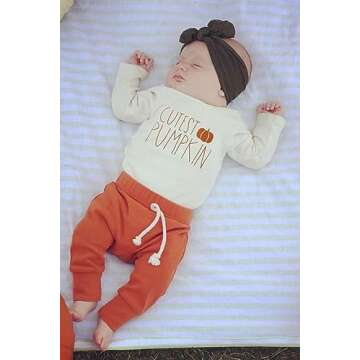 Lamuusaa Newborn Baby Boy Halloween Outfit Cutest Pumpkin Long Sleeve Romper Shirts Long Pants Hat H...