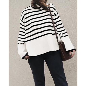 BTFBM Women Turtleneck Striped Sweater for Fall Winter