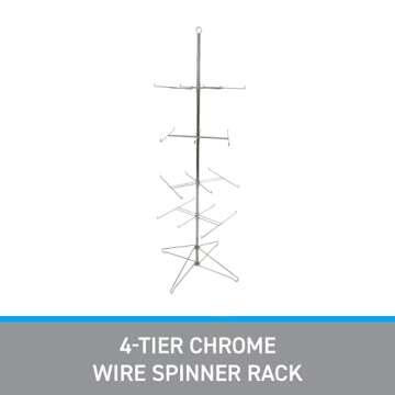 SSWBasics 4-Tier Chrome Wire Spinner Rack (4 tiers - space 12” apart) - Rotating Jewelry Display Organizer - Floor Spinner Rack - Perfect for Food Items and Fashion Accessories