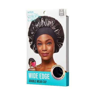 KISS Colors & Care Silky Satin Wide Edge Double Wear Cap XL, Black, Double Sided Reversible Design, ...