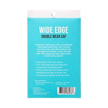 KISS Colors & Care Silky Satin Wide Edge Double Wear Cap XL, Black, Double Sided Reversible Design, Premium Charmeuse Fabric, Protects styles & Retains Moisture, Slip-Free, Comfortable & Durable Overnight Hair Bonnet, All Hair Types & Styles