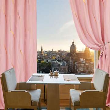 Deconovo Blackout Grommet Gold Pattern Printed Curtains, Coral Pink/Wave, 52W x 45L