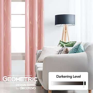 Deconovo Blackout Grommet Gold Pattern Printed Curtains, Coral Pink/Wave, 52W x 45L