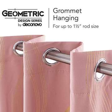 Deconovo Blackout Grommet Gold Pattern Printed Curtains, Coral Pink/Wave, 52W x 45L