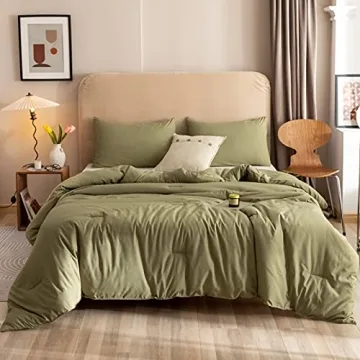 ROSGONIA King Size Comforter Set - Soft Olive Green Bedding