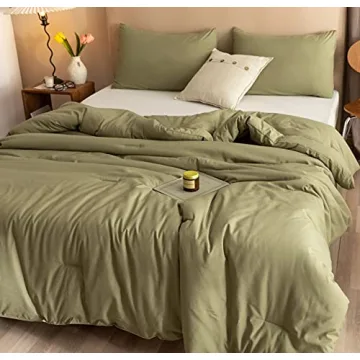 ROSGONIA King Size Comforter Set - Soft Olive Green Bedding