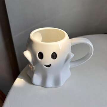 VEFFE Ceramic 15 Ounce Ghost Mug ,Halloween Ghost Mug, Ghost Coffee Mug, Ghost Mug, Cute Halloween Mugs, Ghost Shaped Cup, Ceramic Ghost Mug Decor