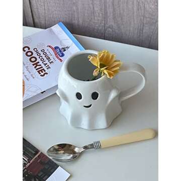 VEFFE Ceramic 15 Ounce Ghost Mug ,Halloween Ghost Mug, Ghost Coffee Mug, Ghost Mug, Cute Halloween Mugs, Ghost Shaped Cup, Ceramic Ghost Mug Decor