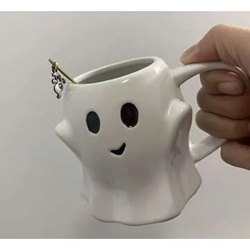 VEFFE Ceramic 15 Ounce Ghost Mug ,Halloween Ghost Mug, Ghost Coffee Mug, Ghost Mug, Cute Halloween Mugs, Ghost Shaped Cup, Ceramic Ghost Mug Decor