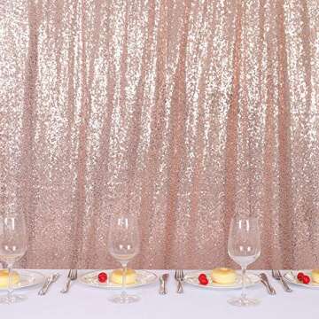 TRLYC Rose Gold Sequin Backdrop Curtain 4x7ft Glitter Rose Gold Photography Backdrop Photo Background for Banquet Party Wedding Christmas Birthday