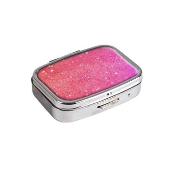 Udoosun Pill Box,Bling Glitter Red Custom Personlized Rectangular Pill Case Holder Decorative Box Pocket Purse Travel Pill Vitamin Tablet Medicine Case