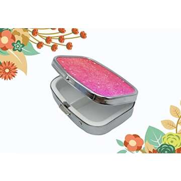 Udoosun Pill Box,Bling Glitter Red Custom Personlized Rectangular Pill Case Holder Decorative Box Pocket Purse Travel Pill Vitamin Tablet Medicine Case