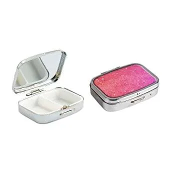 Udoosun Pill Box,Bling Glitter Red Custom Personlized Rectangular Pill Case Holder Decorative Box Pocket Purse Travel Pill Vitamin Tablet Medicine Case