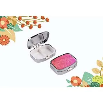 Udoosun Pill Box,Bling Glitter Red Custom Personlized Rectangular Pill Case Holder Decorative Box Pocket Purse Travel Pill Vitamin Tablet Medicine Case