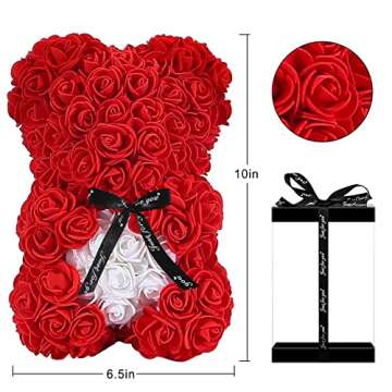 Double Couple Gift for Mom Women-Rose Cute Bear - Rose Adorable Teddy Artificial Bear - Best Gift for Valentines Day, Mothers Day, Anniversary, Birthdays - Clear Gift Box Included! 10 Inches Tall