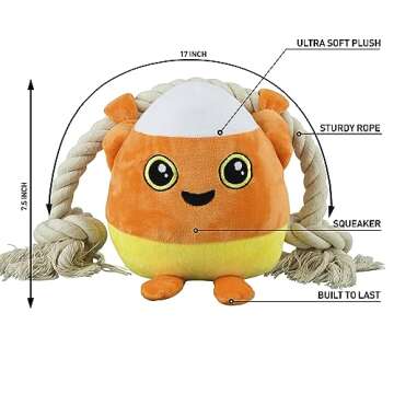 Native Pup Dog Toy Rope and Plush Stuffed Squeaker, Tug of War Toys for Dogs, Puppy Welcome Home Add on for Pets (Candy Corn)