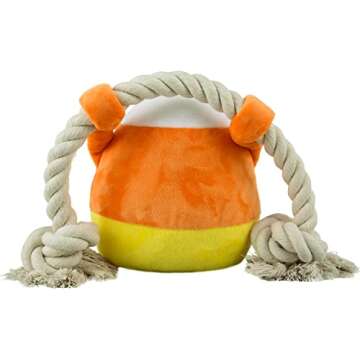 Native Pup Dog Toy Rope and Plush Stuffed Squeaker, Tug of War Toys for Dogs, Puppy Welcome Home Add on for Pets (Candy Corn)