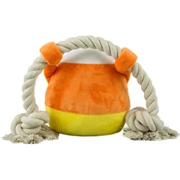 Native Pup Dog Toy Rope and Plush Stuffed Squeaker, Tug of War Toys for Dogs, Puppy Welcome Home Add on for Pets (Candy Corn)