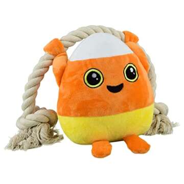 Native Pup Dog Toy Rope and Plush Stuffed Squeaker, Tug of War Toys for Dogs, Puppy Welcome Home Add on for Pets (Candy Corn)