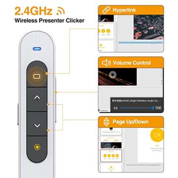 Wireless Presenter Remote, RF 2.4GHz USB Presentation Remote Control PowerPoint Presentation Clicker...