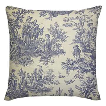 Jbralid French Vintage Toile Pillow Cover Cotton Linen Indoor Decor Throw Pillow Case 26x26 in