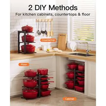ORDORA Pots and Pans Organizer: Rack for Cabinet, 8-Tier Heavy Duty 120LBS Pots Pans Organizer Rack under Cabinet Adjustable for Dutch Ovens, Cast-iron Pans, Heavy Skillets Griddles, Shallow Pots
