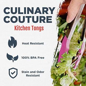 Silicone Kitchen Tongs for Cooking with Silicone Tips, Heat Resistant Tongs for Serving Food, 7-Inch, 9-Inch, 12-Inch Locking Silicone Tongs, Set of 3 Salad Tongs, Pink Kitchen Utensils