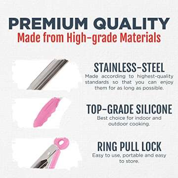 Silicone Kitchen Tongs for Cooking with Silicone Tips, Heat Resistant Tongs for Serving Food, 7-Inch, 9-Inch, 12-Inch Locking Silicone Tongs, Set of 3 Salad Tongs, Pink Kitchen Utensils