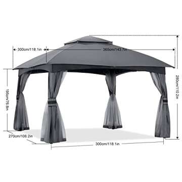 ABCCANOPY 10x12 Outdoor Gazebo - Patio Gazebo with Mosquito Netting, Outdoor Canopies for Shade and Rain for Lawn, Garden, Backyard & Deck (Dark Gray)
