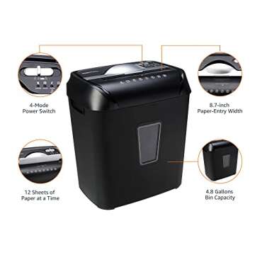 Amazon Basics 12 Sheet Cross Cut Paper and Credit Card Home Office Shredder with 4.8 Gallon Bin, Black