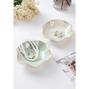 JAMEND CLXP Lotus Leaf Shape Decorative Ring Tray, Small Key Bowl, Ceramic Trinket Tray Jewelry Dish...