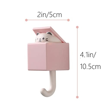 RELABTABY Creative Adhesive Coat Hook,4 Pcs Cute Pet Hooks for Coat, Scarf, Hat, Towel,Key, Bag, Utility Cat Hook for Wall Hanging Decorations(4 colors)