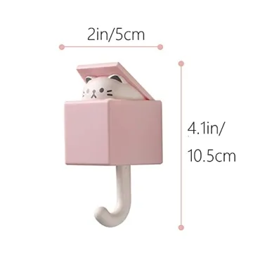 RELABTABY Creative Adhesive Coat Hook,4 Pcs Cute Pet Hooks for Coat, Scarf, Hat, Towel,Key, Bag, Utility Cat Hook for Wall Hanging Decorations(4 colors)