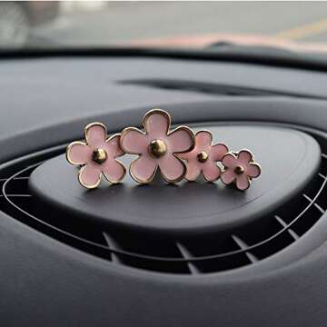 INEBIZ Cute Daisy Flowers Air Vent Decorations Clips Car Air Freshener Girly Charm Automotive Interior Aesthetic Decor Accessories for Women (Pink)