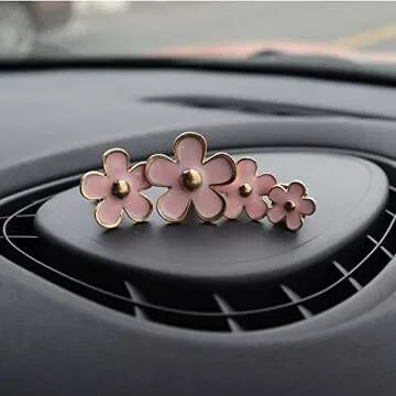 INEBIZ Cute Daisy Flowers Air Vent Decorations Clips Car Air Freshener Girly Charm Automotive Interior Aesthetic Decor Accessories for Women (Pink)