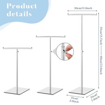 Leinuosen 4 Pcs Tabletop Purse Display Stand Metal T Bar Handbag Display Stand Holder Adjustable Hei...