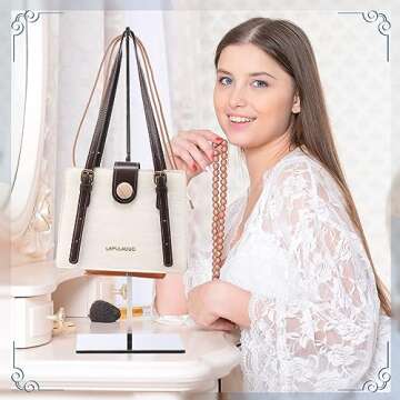 Leinuosen 4 Pcs Tabletop Purse Display Stand Metal T Bar Handbag Display Stand Holder Adjustable Height Double Hook Hanging Jewelry Stands for Home Store Boutique Counter(Silver)