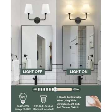 METWET 2-Light Bathroom Vanity Light Fixtures in Matte Black Finish, Modern Bedside Wall Sconces with Flared White Fabric Shade for Bathroom, Hallway, Living Room, Kitchen, VL837-MB-2