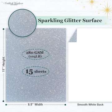 Cardstock Warehouse Diamond Print Inkjet Glitter-Premium Silver Glitter Cardstock Paper – 15 Sheet...