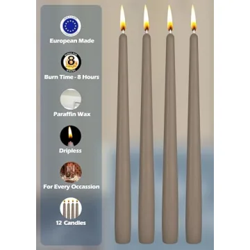 Elegant Hyoola Taper Candles 10" Taupe Gray - 12 Pack