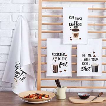 Vansolinne Coffee Kitchen Towels Funny Dish Towels Coffee bar Decor Set of 4 - Decorative Waffle Towels，Funny Hostess Gift,Housewarming Gift,Wedding Shower Gift,Gifts for Mom