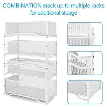 Simple Trending Stackable 2-Tier Under Sink Cabinet Organizer with Sliding Storage Drawer, White