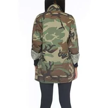 Womens Camo Jacket Long Sleeeve Camouflage Army Jackets Military Trench Coat PLus Size