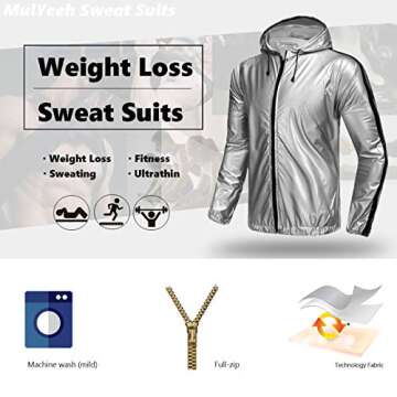 MulYeeh Weight Loss Sweat Suit Heavy Duty Full-Zip Sauna Suit Fitness Exercise Gym Top Pant with Hood for Men Women