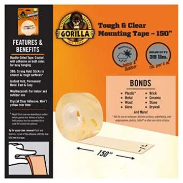 Gorilla Tough & Clear Double Sided Adhesive Mounting Tape; Extra Large; 1" x 150"; Clear; (Pack of 1)