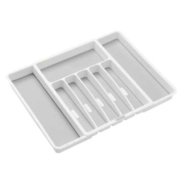 madesmart Silverware White Expandable Tray Classic Collection | 8-Compartments | Icons to Help sort Flatware, Cutlery, Utensils | Soft-Grip Lining | BPA-Free