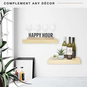 MCS Natural Woodgrain Floating Shelves, 18 Inch x 8 Inch, Set of 2, 18 x 8